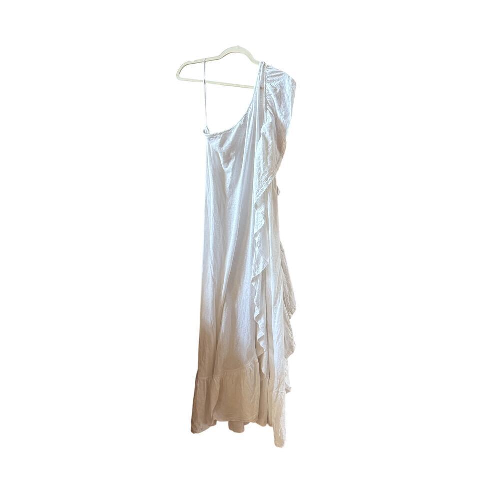 Elisa Slub Cotton White Maxi Dress Ruffled One Shoulder Dress Medium - Picture 11 of 16